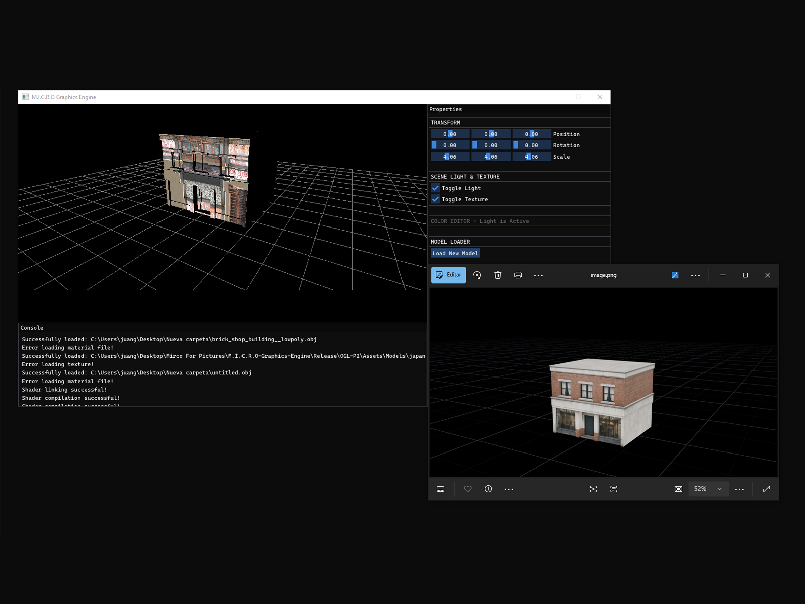 A model with missing or incorrectly applied textures, the behavior before the asset resolution fix.