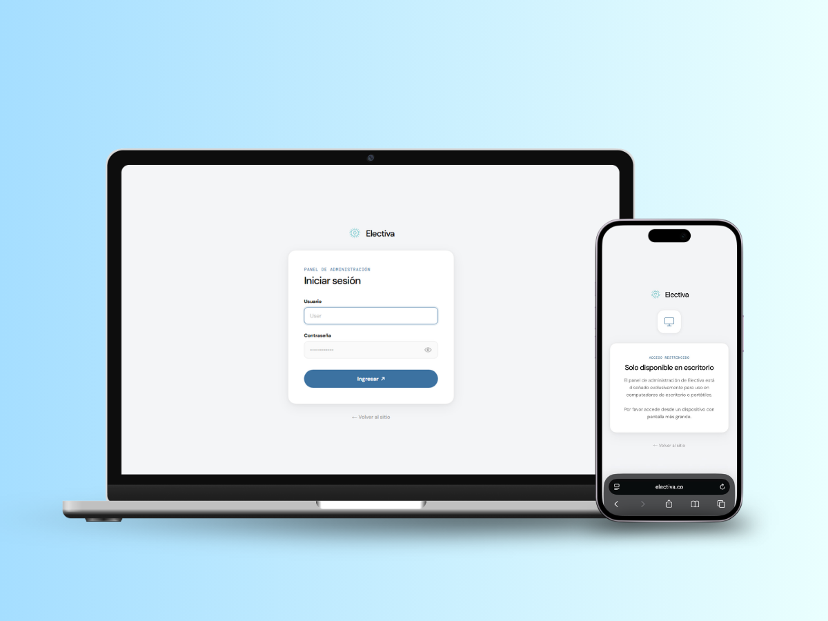 The on-brand screen shown when the admin panel is opened on a phone, explaining that authoring is desktop-only by design.