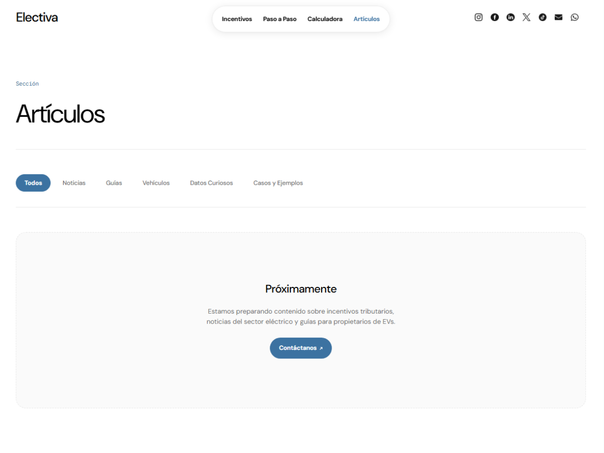 The public articles page in its empty state, showing a specific list of what's coming instead of a blank "no articles" message.